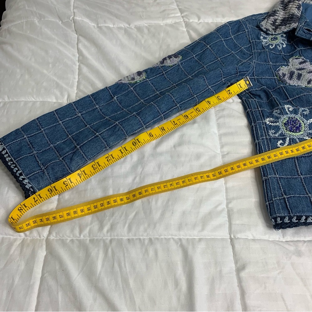 Blue Bayou Patchwork Embroidered Crochet Beaded Boho Denm jacket Women Size US S - Picture 16 of 16